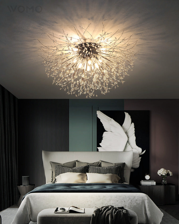 Ceiling Light Metal Crystal 15.7 in Flush Mount Bedroom Hallway Dandelion Design Decorative Lighting | Kalsten