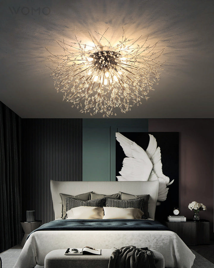 Ceiling Light Metal Crystal 15.7 in Flush Mount Bedroom Hallway Dandelion Design Decorative Lighting | Kalsten