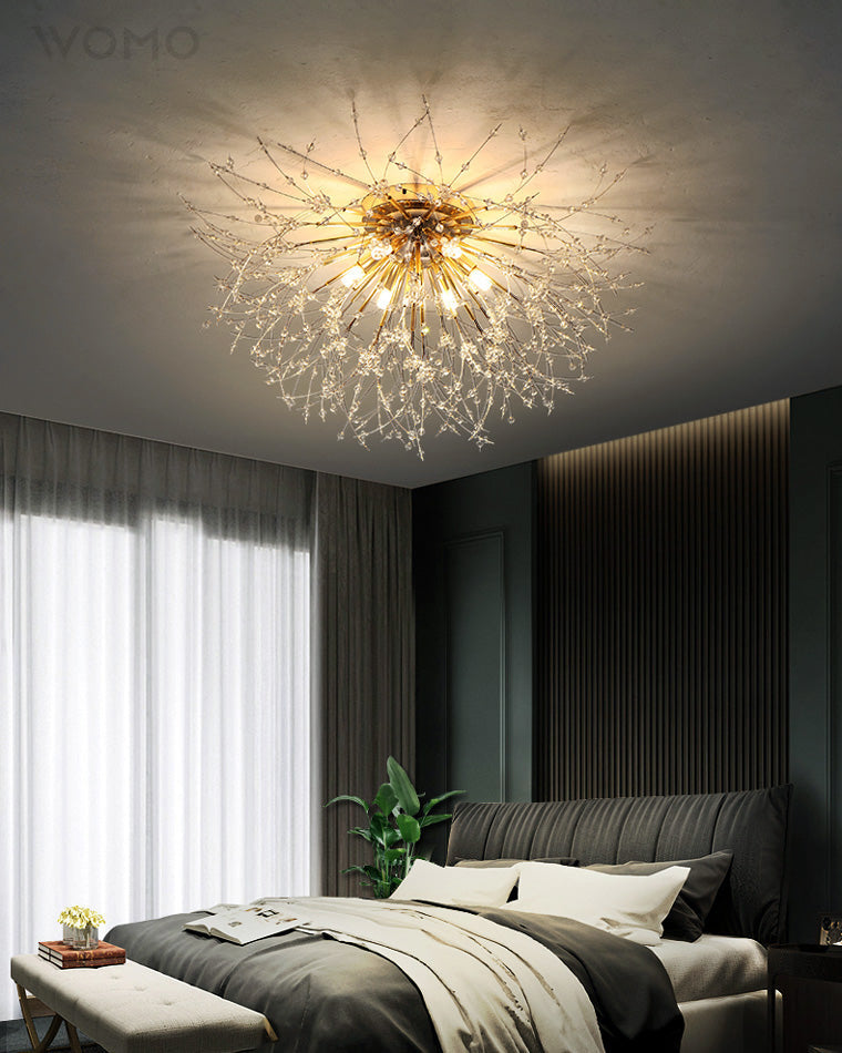 Ceiling Light Metal Crystal 15.7 in Flush Mount Bedroom Hallway Dandelion Design Decorative Lighting | Kalsten