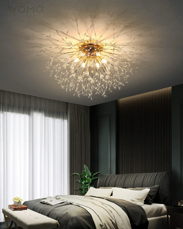 Ceiling Light Metal Crystal 15.7 in Flush Mount Bedroom Hallway Dandelion Design Decorative Lighting | Kalsten