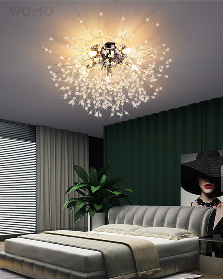 Ceiling Light Metal Crystal 15.7 in Flush Mount Bedroom Hallway Dandelion Design Decorative Lighting | Kalsten
