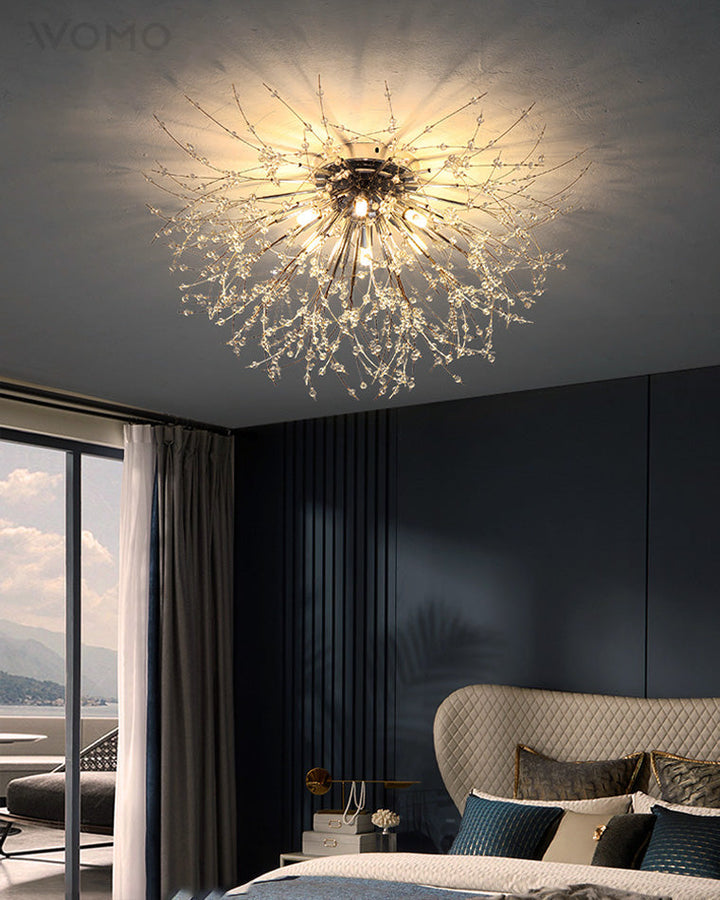 Ceiling Light Metal Crystal 15.7 in Flush Mount Bedroom Hallway Dandelion Design Decorative Lighting | Kalsten