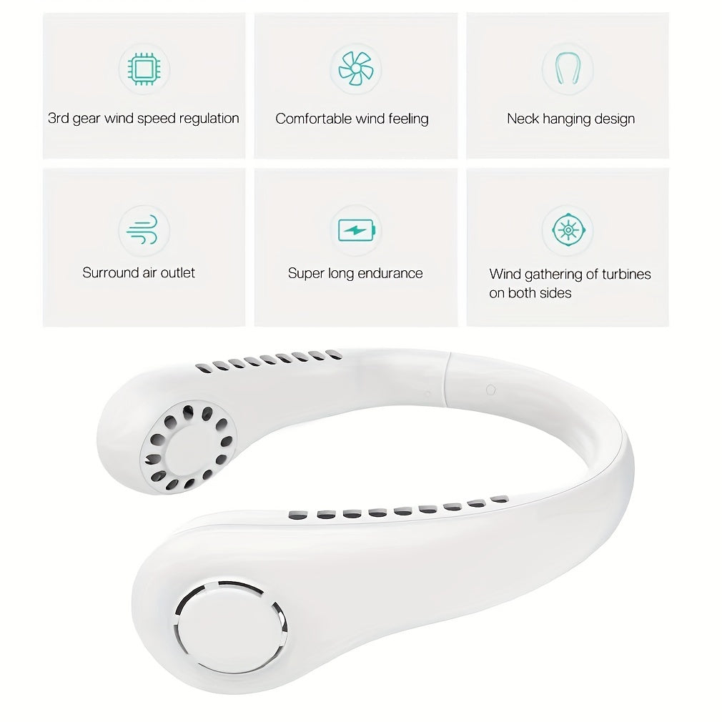 1Pc New Mini Neck Fan Portable Bladeless Hanging Neck Rechargeable Air Cooler 3 Speed Mini Summer Sports Fans | Kalsten