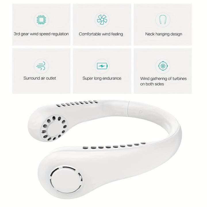 1Pc New Mini Neck Fan Portable Bladeless Hanging Neck Rechargeable Air Cooler 3 Speed Mini Summer Sports Fans | Kalsten