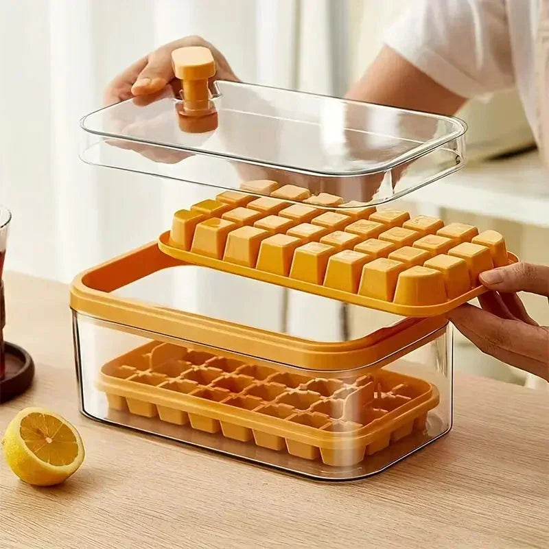 Skanto | 101oz. Ice Cube Tray Set - 64-Cell Silicone Ice Cube Tray with Lid and Container
