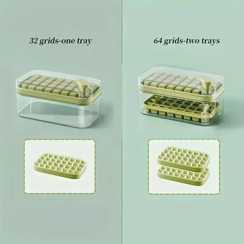 101oz. Ice Cube Tray Set - 64-piece Silicone Ice Cube Tray with Lid & Container