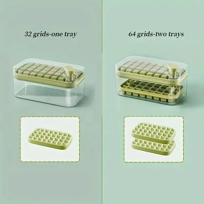 Skanto | 101oz. Ice Cube Tray Set - 64-Cell Silicone Ice Cube Tray with Lid and Container