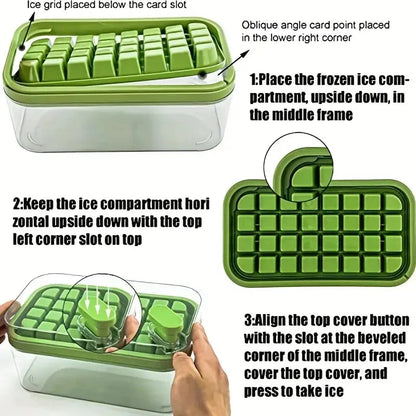 Skanto | 101oz. Ice Cube Tray Set - 64-Cell Silicone Ice Cube Tray with Lid and Container