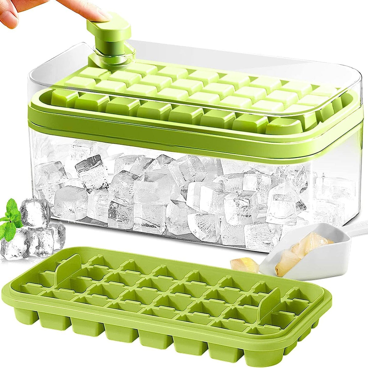101oz. Ice Cube Tray Set - 64-piece Silicone Ice Cube Tray with Lid & Container