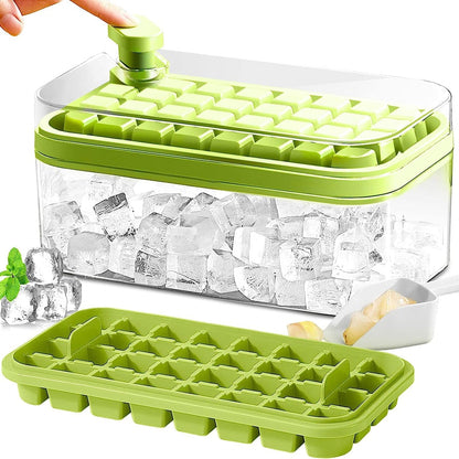 101oz. Ice Cube Tray Set - 64-piece Silicone Ice Cube Tray with Lid & Container