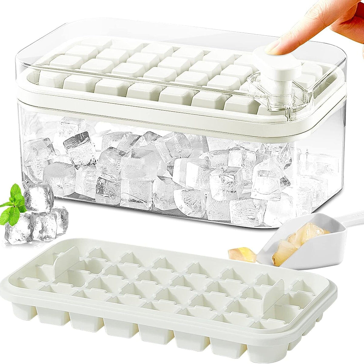 Skanto | 101oz. Ice Cube Tray Set - 64-Cell Silicone Ice Cube Tray with Lid and Container