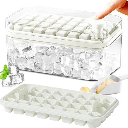 Skanto | 101oz. Ice Cube Tray Set - 64-Cell Silicone Ice Cube Tray with Lid and Container
