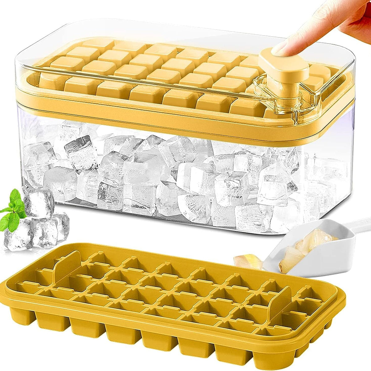 Skanto | 101oz. Ice Cube Tray Set - 64-Cell Silicone Ice Cube Tray with Lid and Container