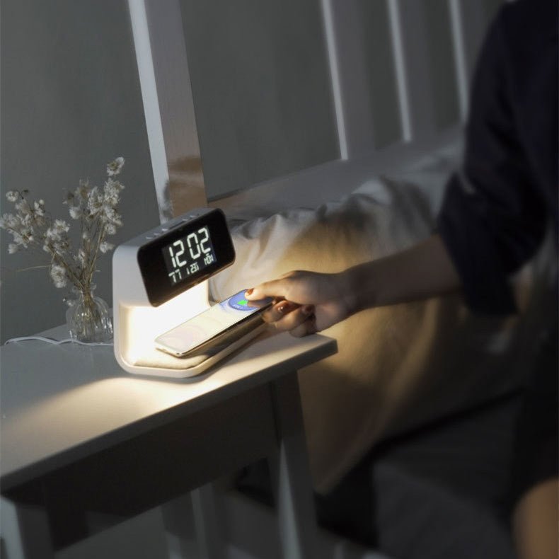 3-in-1 Bedside Lamp with Wireless Charger – LCD Alarm Clock & Touch Dimmable LED Table Lamp | Kalsten