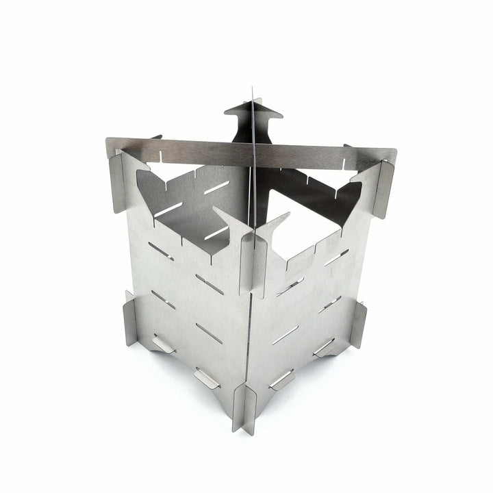 compact stainless steel portable wood-burning camping stove with tool-free interlocking assembly Kalsten