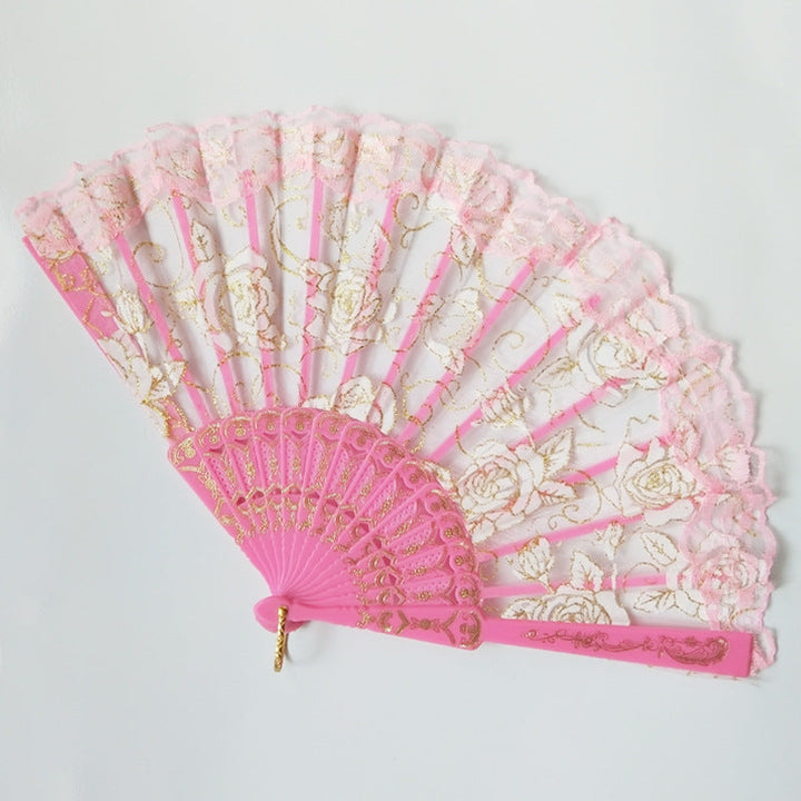 Ladies decorative hand fan with delicate rose motifs Kalsten