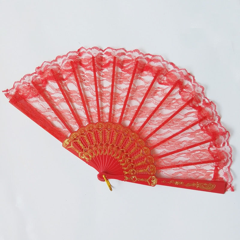 Ladies lace fan with golden decorations Kalsten