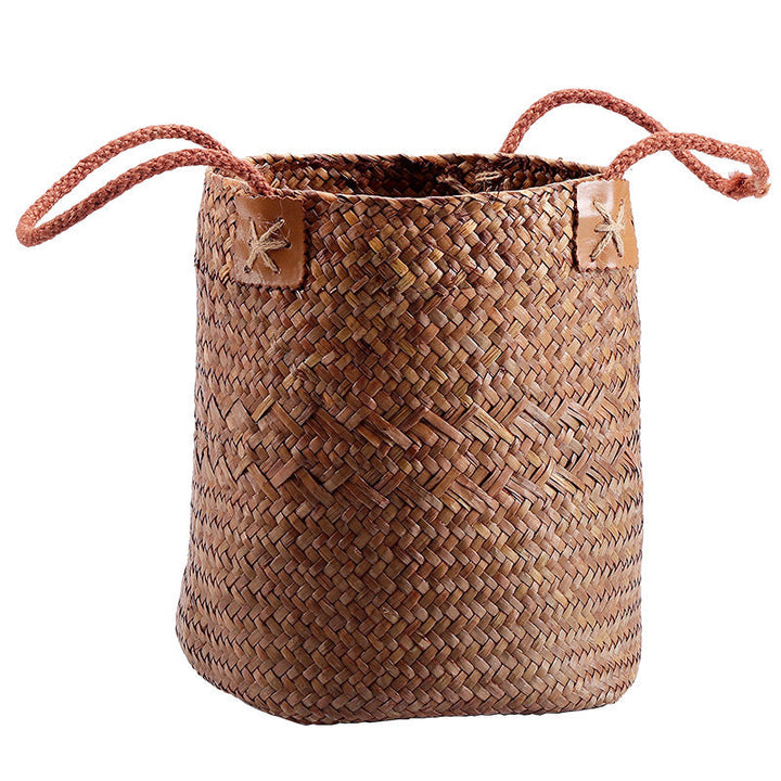 Unisex Handwoven Storage Basket with Leather Handles Kalsten