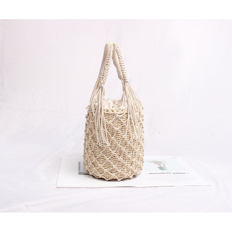 Braided Macrame Shoulder Bag with Decorative Fringe Kalsten