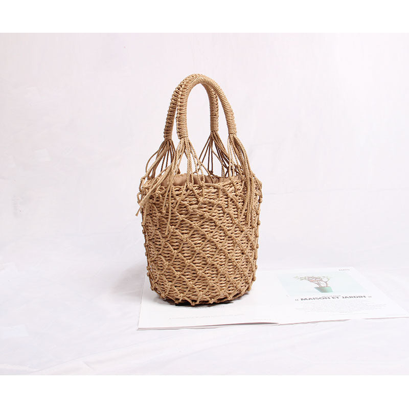 Braided Macrame Shoulder Bag with Decorative Fringe Kalsten