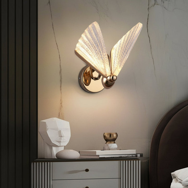 LED Wall Sconce Light – Modern Butterfly Acrylic Gold (25x19cm / 9.8x7.5in) | Kalsten