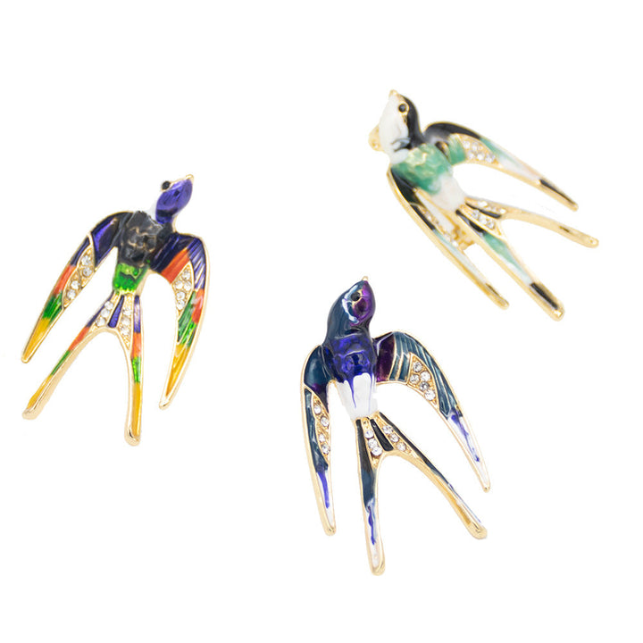 Ornate Bird-Inspired Enamel Brooch Kalsten