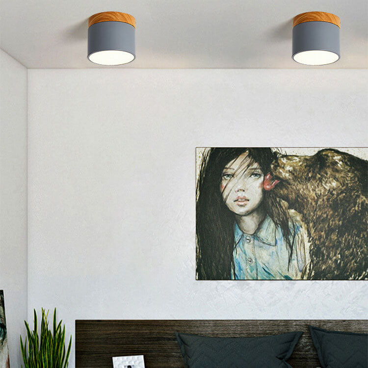 Flush Mount Ceiling Light Iron Solid Wood PVC 3.94 in Modern Hallway Living Room Bedroom 7W 700lm LED Adjustable Color Temperature White Black Pink Blue Green Gray Gold | Kalsten