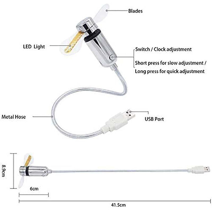 USB Fan with LED Clock Lighting | Kalsten