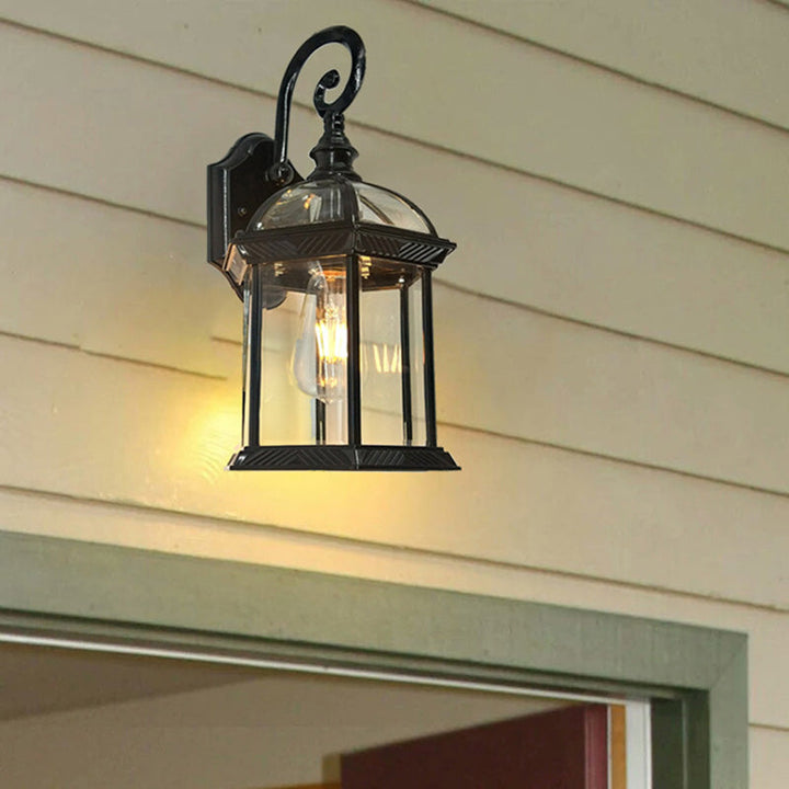 Traditional European Waterproof Aluminum Glass Hexagonal Prism 1-Light Wall Sconce Lamp For Garden | Kalsten