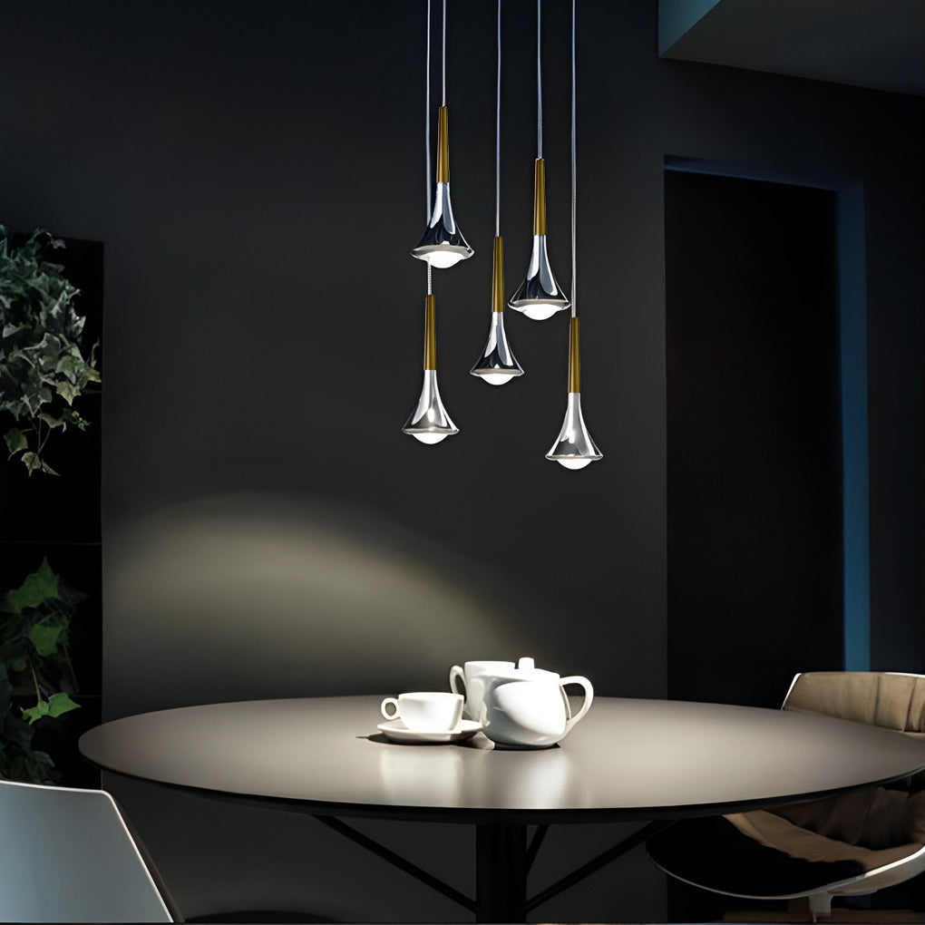 1-Light Water Drop Metal LED Nordic Staircase Pendant Lights Small Chandelier | Kalsten