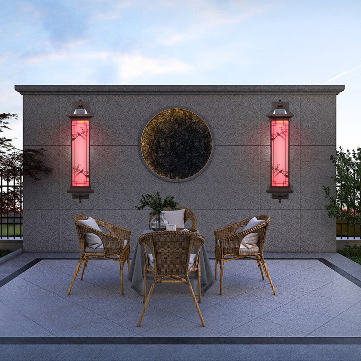 Traditional Chinese Rectangular Aluminum Glass Solar LED Wall Sconce Lamp For Garden | Kalsten