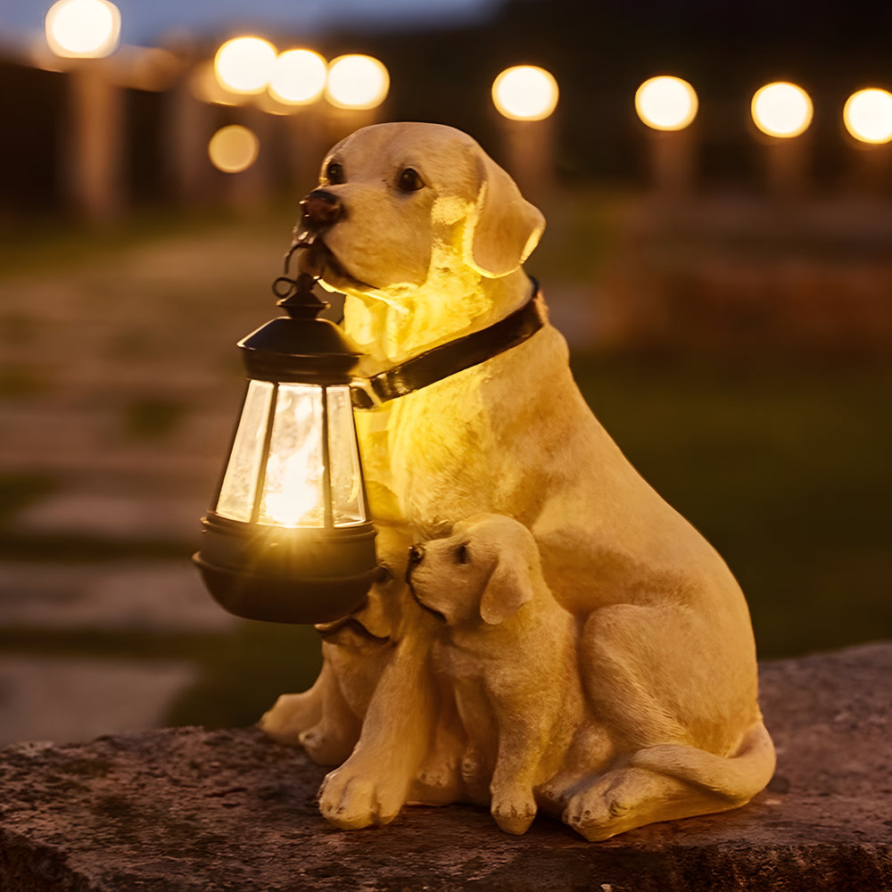 Resin Dog with Lantern Landscape Decor Solar Outdoor Lights | Kalsten