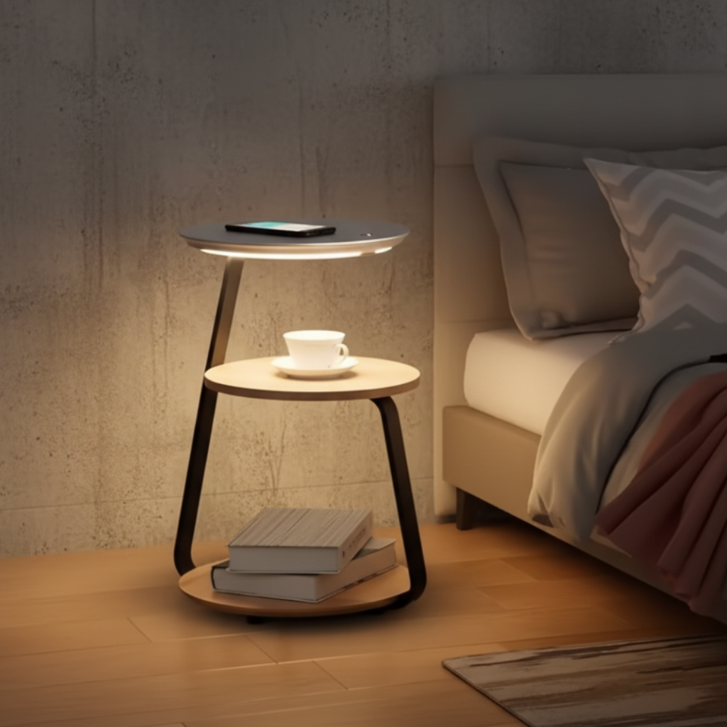 Floor Lamp with Wireless-Charging Side Table