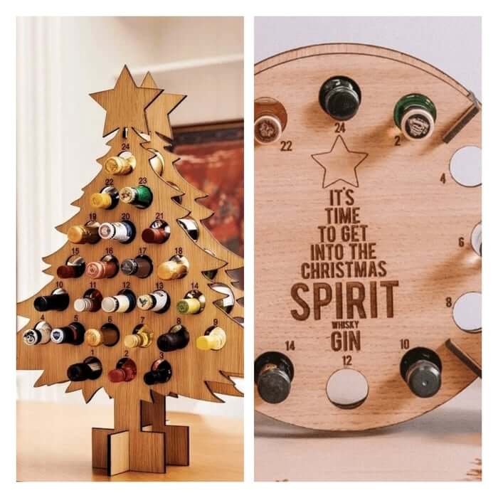 Christmas Advent Calendar Tree – Wooden Beer & Wine Holder, Reusable Birch Wood