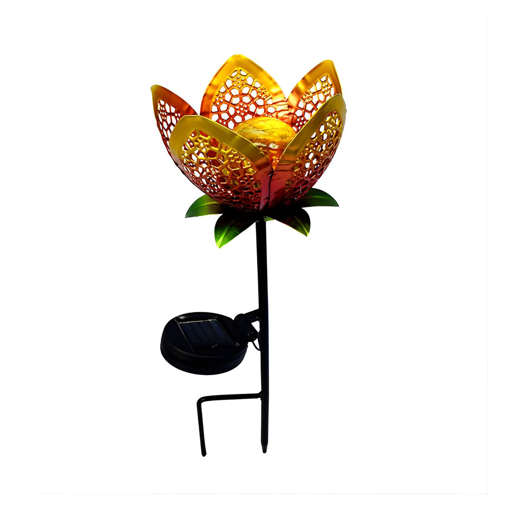 Iron Moon Flame Creative Hollow Projection Cracked Glass Solar Lawn Lights | Kalsten