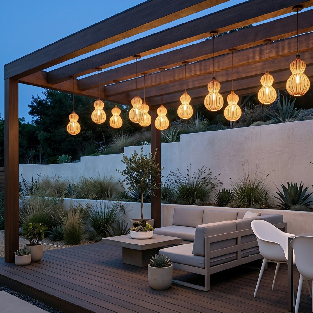 Handwoven Rattan Outdoor Pendant Light, IP65