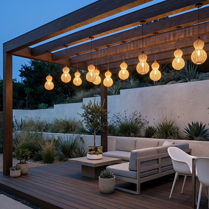 Handwoven Rattan Outdoor Pendant Light, IP65