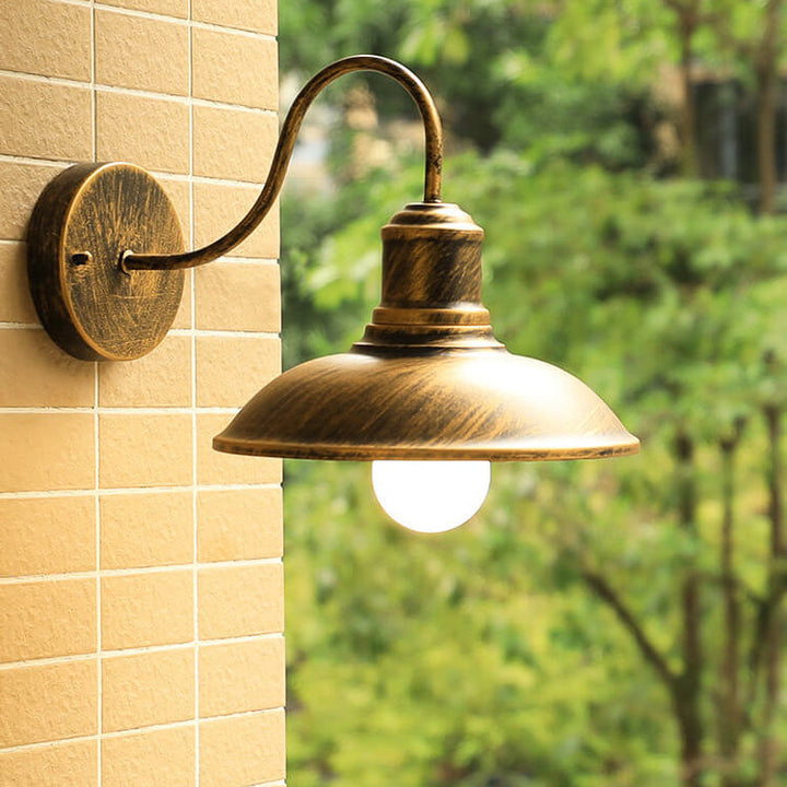 Retro Loft Dome Iron Outdoor Waterproof 1-Light Bent Arm Wall Sconce Lamp | Kalsten
