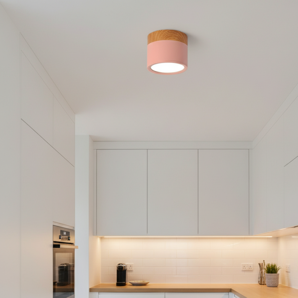 Button Wood-Accent Flush Mount