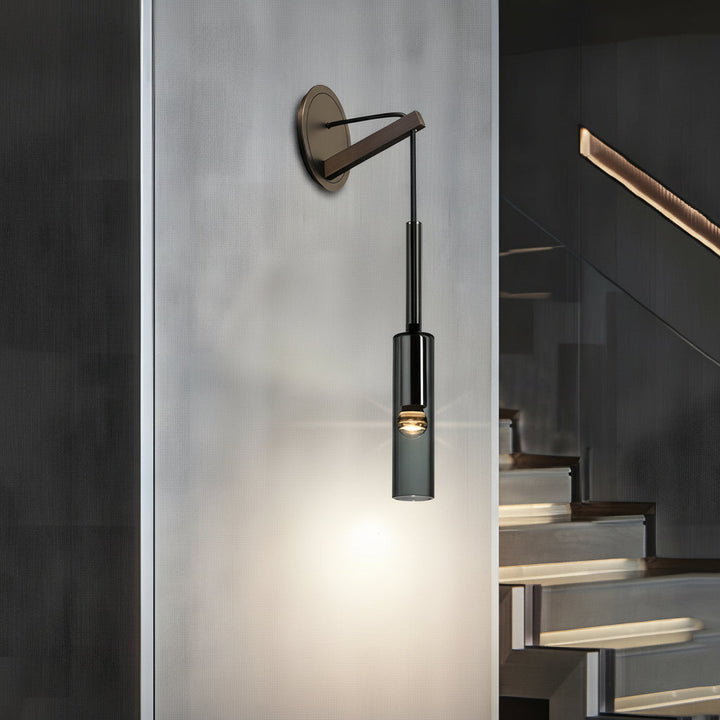 Nordic Cylinder Glass Wall Sconce – Brass & Smoke Gray Pendant Wall Light (E14) | Kalsten