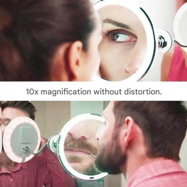 BowLift | Claravue LED Magnifying Mirror with Flexible Gooseneck – 10x Zoom, Daylight LEDs & Suction Mount