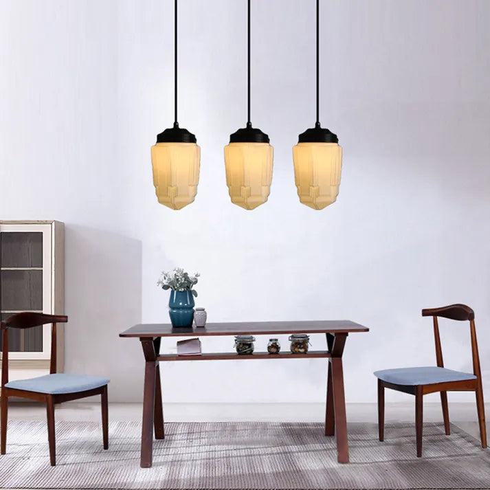 Vintage Geometric Hanging Lamp made of Matte Glass – Retro Pendant Light for Dining Room | Kalsten