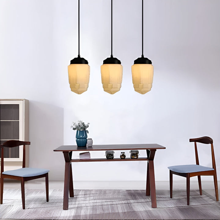 Hanging lamp made of milk glass – Vintage design with geometric glass | Kalsten