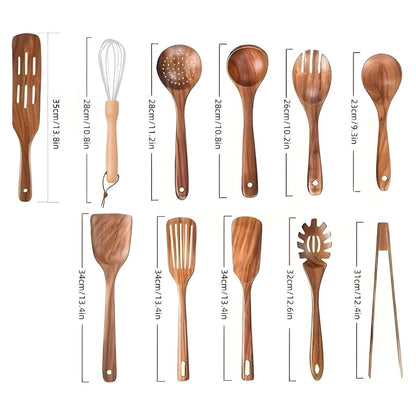 Skanto | 11-Piece Heat-Resistant Wooden Kitchen Utensil Set - WoodChef