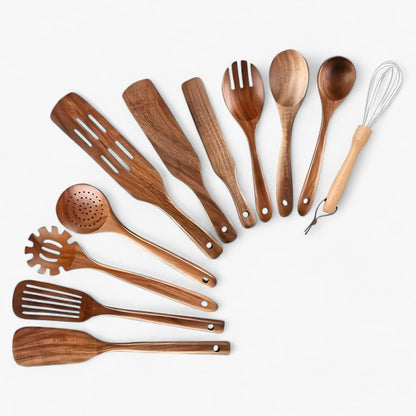 Skanto | 11-Piece Heat-Resistant Wooden Kitchen Utensil Set - WoodChef