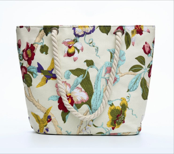 Floral Pattern Beach Bag with Sturdy Cord Handles Kalsten