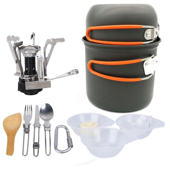 compact lightweight camping cookware and backpacking cook set with folding stove and nesting non-stick pots Kalsten