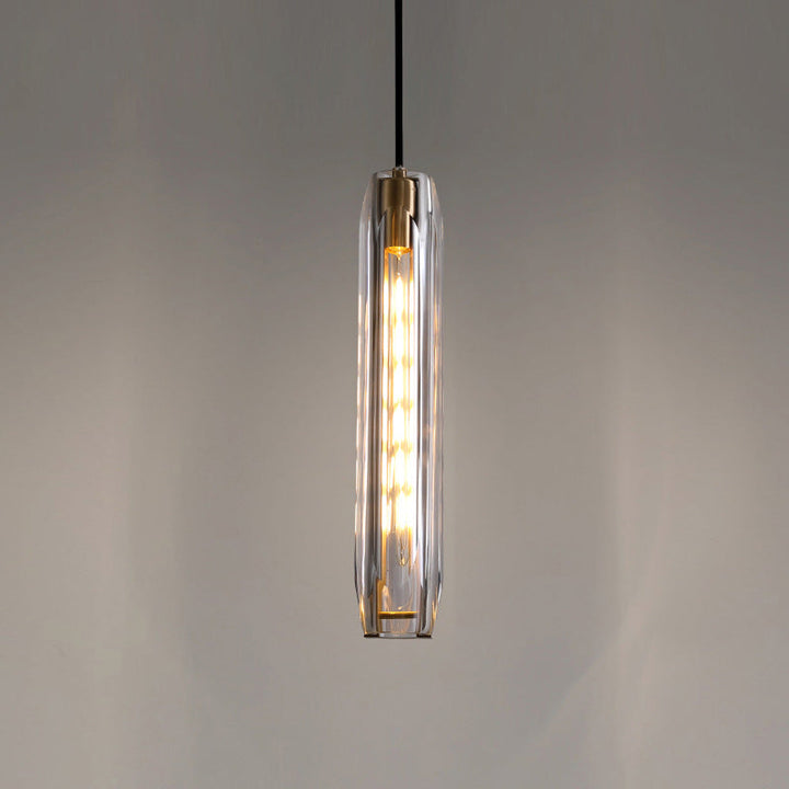 Pendant Light Glass Cylinder 15 in Adjustable Hanging Bedroom Dining Room Ceiling Fixture Modern Minimalist Lighting | Kalsten