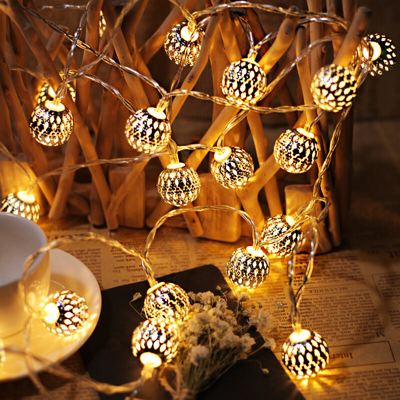 Skanto | Solar Light Sources Moroccan Ball Colorful LED Christmas Lighting Iron Balls Decoration Outdoor Light Sources
