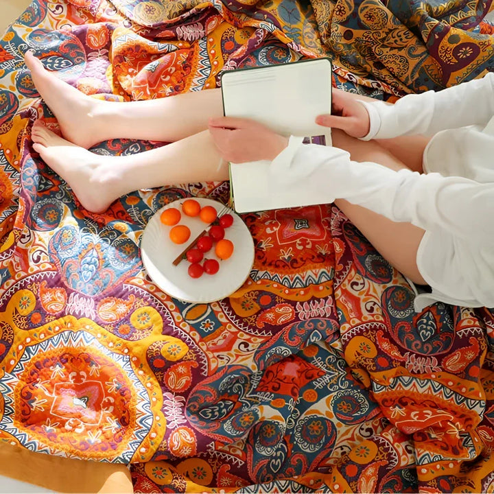 Sunrise Boho Reversible Blanket, 100% Cotton Cooling Quilt | Kalsten